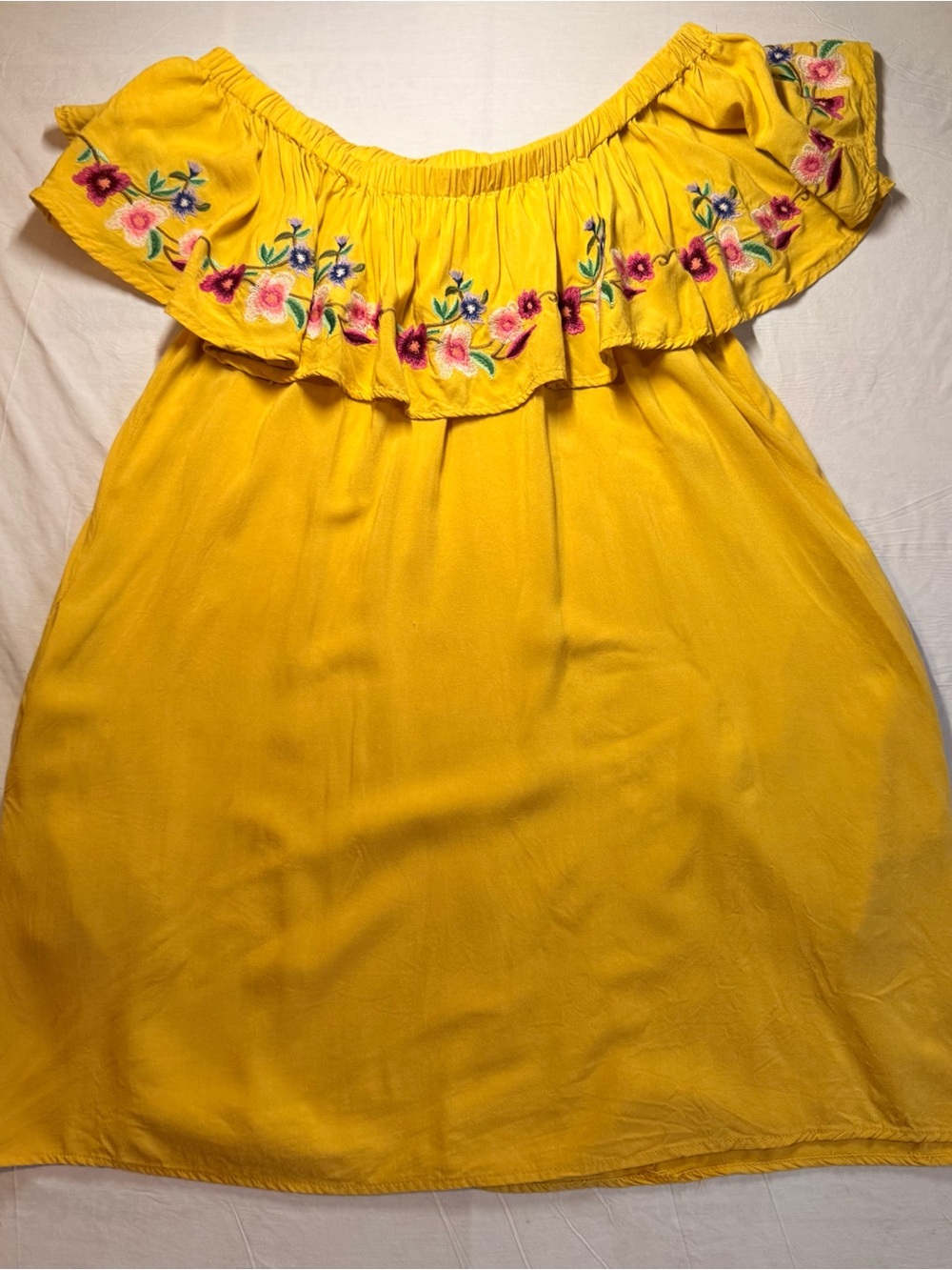 Umgee Bright Yellow Off-Shoulder Floral Ruffle Dress